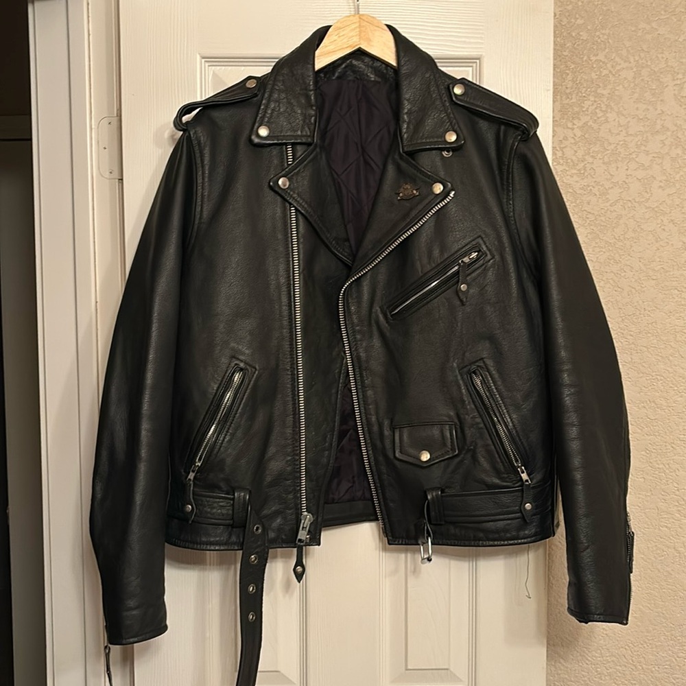 Perfecto style heavy leather vintage motorcycle biker jacket XL